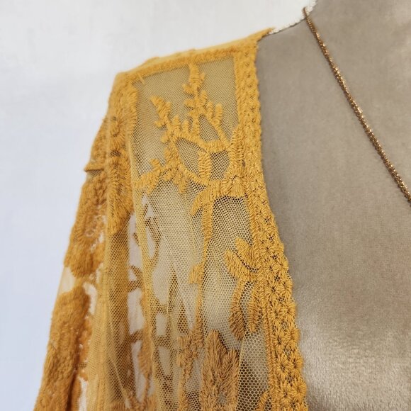Windsor Women's Size M Floral Embroidered Sheer Lace Kimono Duster Cardigan - Picture 4 of 14